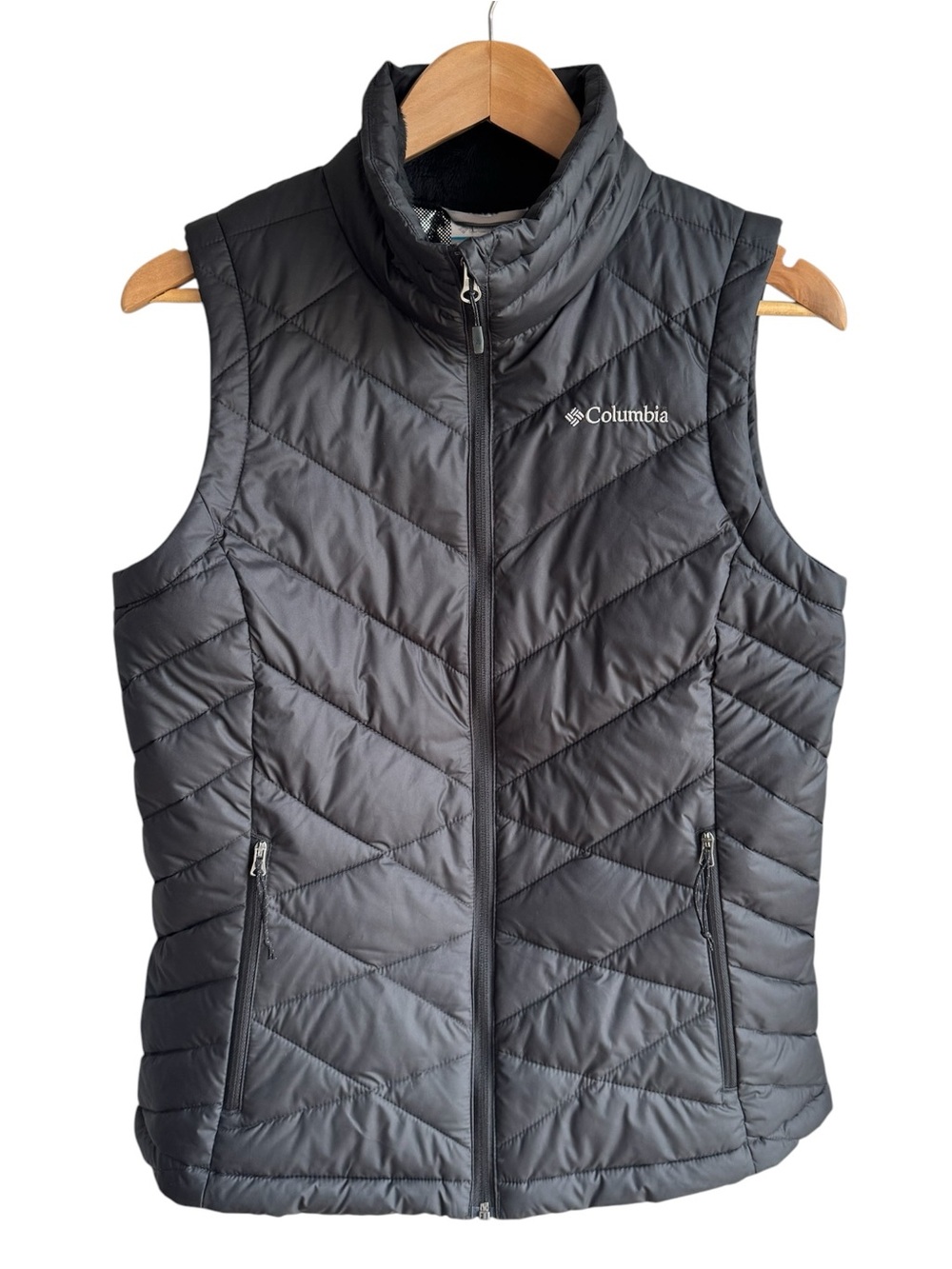 Columbia Quilted Puffer Vest Womens M Black Omni-Heat Insulated Fall Outdoor EUC